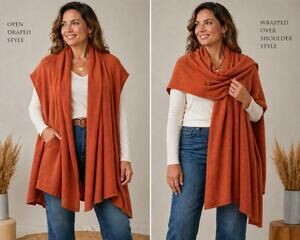 Alpaca Fina Peru Alpaca Wrap Ruana Poncho Orange T Draped Scarf